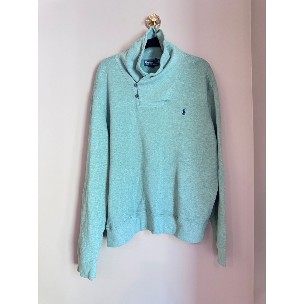Polo Ralph Lauren Mens XXL Shawl Collar Sweatshirt Mint Green Cotton Pullover